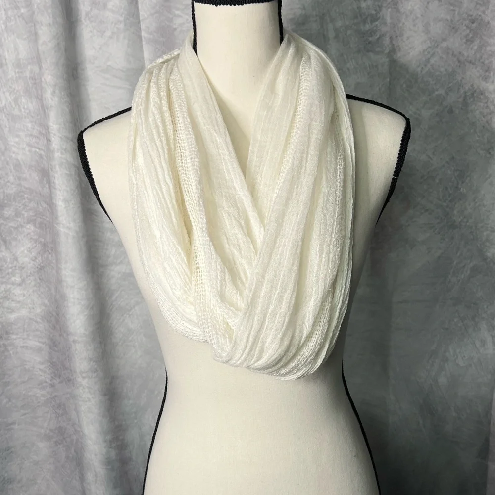 Elegant White Gauzy Infinity Scarf